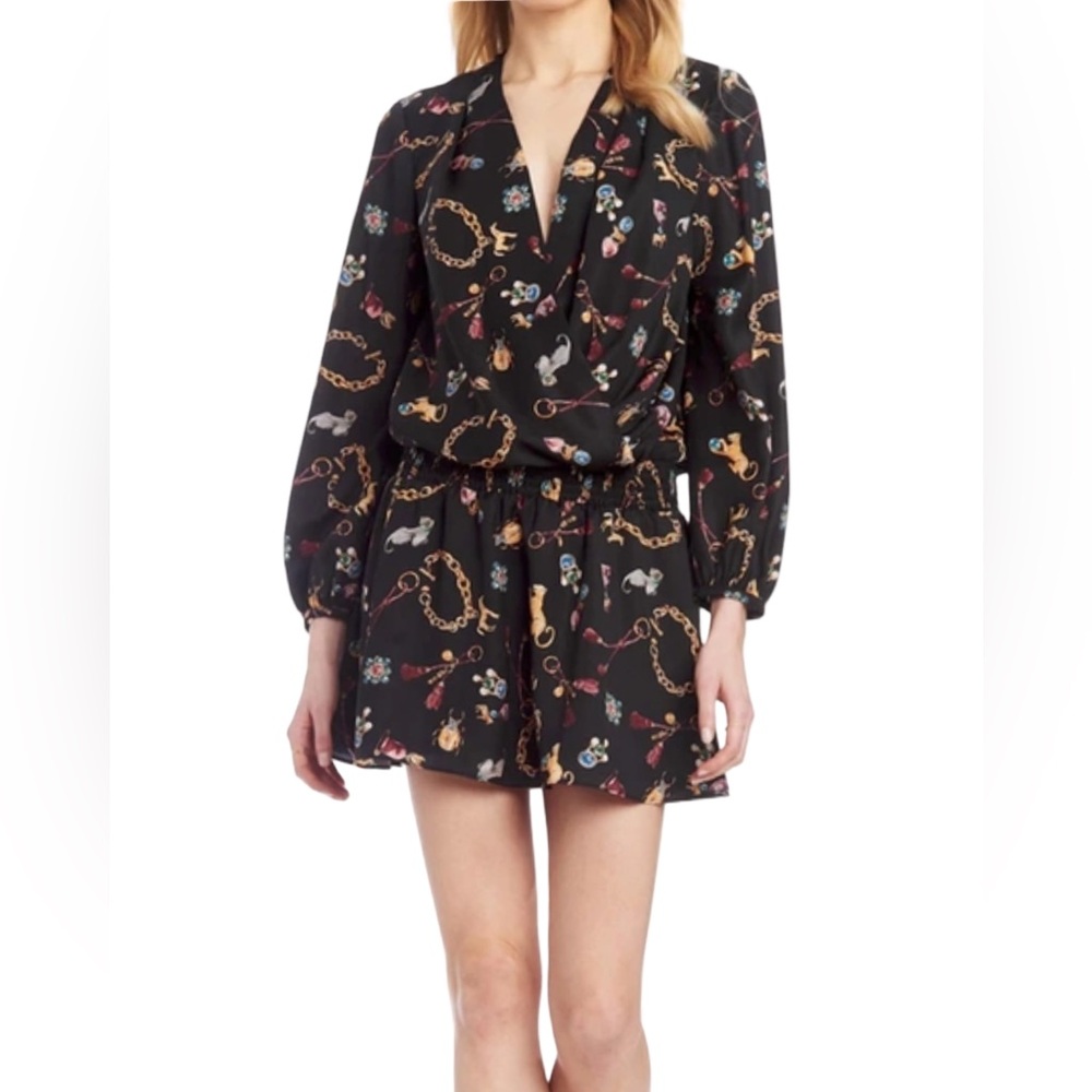 Amanda Uprichard New York Ciara Mini Dress Charm Print Size Medium Black